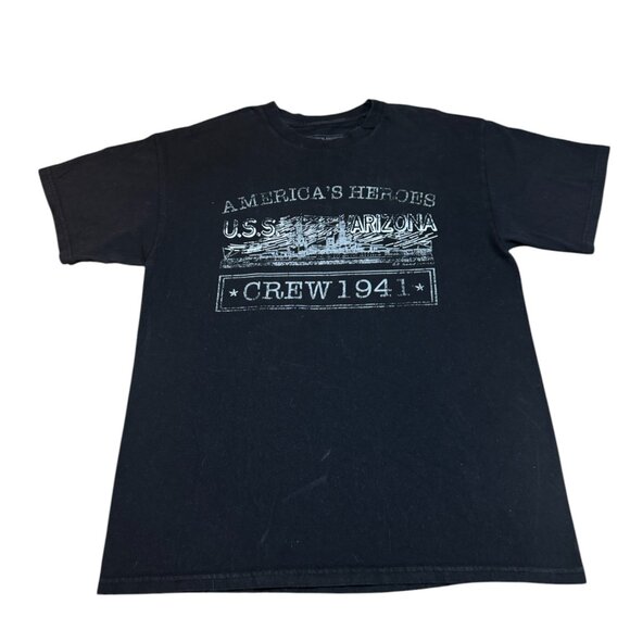USS Arizona Pearl Harbor ‘America’s Heroes’ Graphic Tee Black Sz Large - Picture 2 of 2